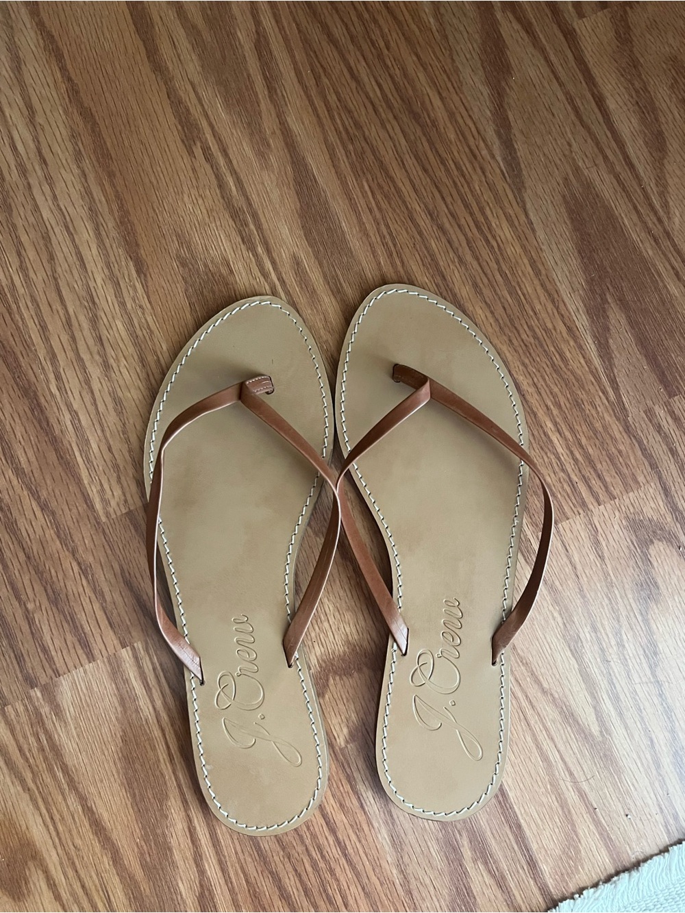 J. Crew Capri Tan Leather Flip Flop Sandals - Size 9